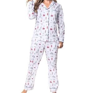 PETITE PLUME NWT 100% Cotton Poplin Women's London is Calling 2 pc Pajama Set L